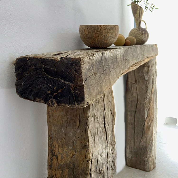 Material Study - Stone, wooden table, reclaimed wood, recycled wood, hall table